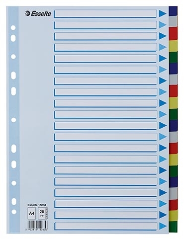 Esselte Separadores de Polipropileno A4 com 20 abas coloridas.