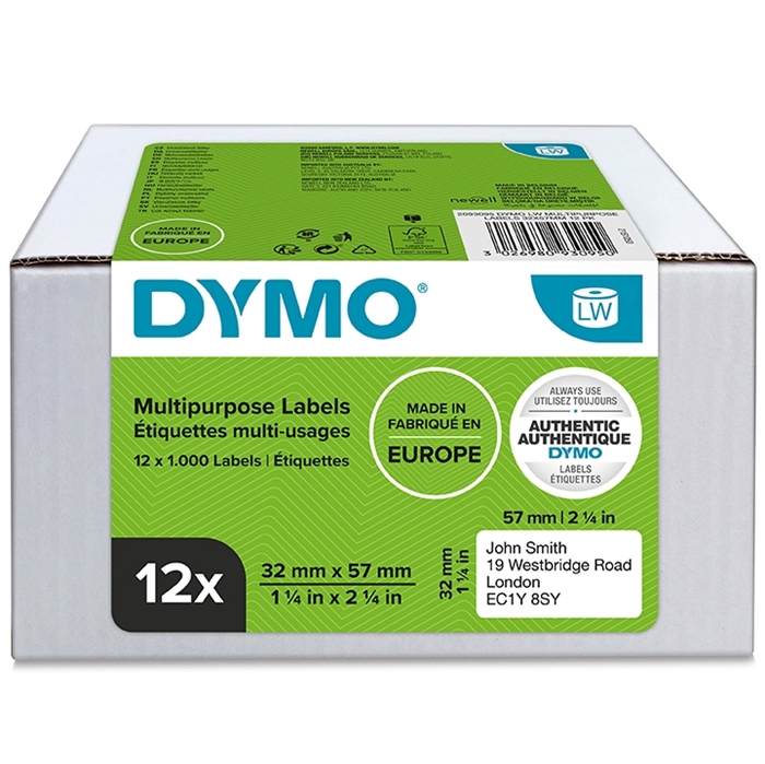 Dymo Etiqueta Multi 32 x 57 mm remov branco mm, 12 x 1000 unid.