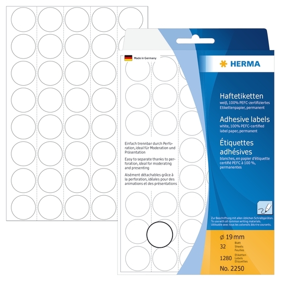 HERMA etiqueta manual ø19 branco mm, 1280 unidades.