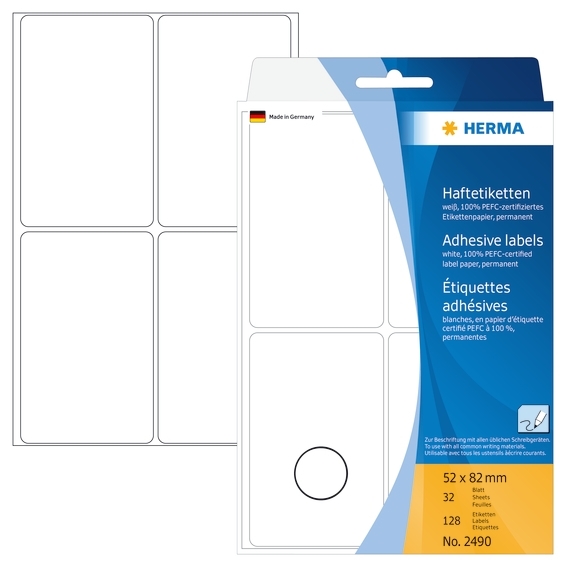 HERMA etiqueta manual 52 x 82 mm, branca, 128 unidades.