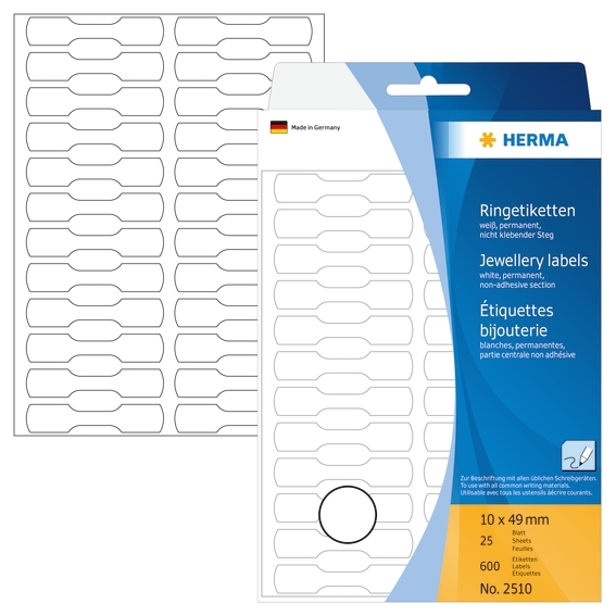 HERMA etiquetas manuais Jewellery 10 x 49 mm branco, 600 unidades.