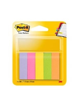 3M Post-it Índices de 15 x 50 mm em papel sortido neon - pacote com 5 unidades.