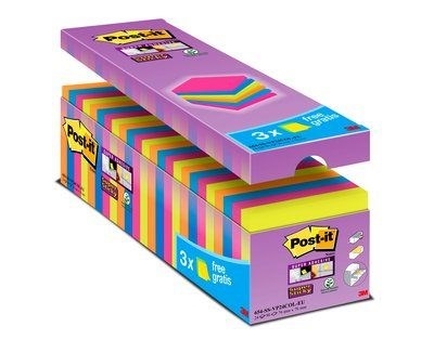 3M Notas adesivas Post-it super aderentes V-pack - 24 pacotes de cores variadas.