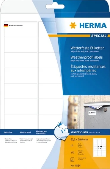 HERMA etiqueta extra resistente às condições climáticas 63,5 x 29,6 mm, 270 unidades.