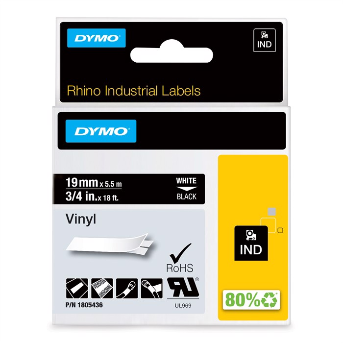 Tape Rhino 19mm x 5,5m de vinil colorido branco/preto