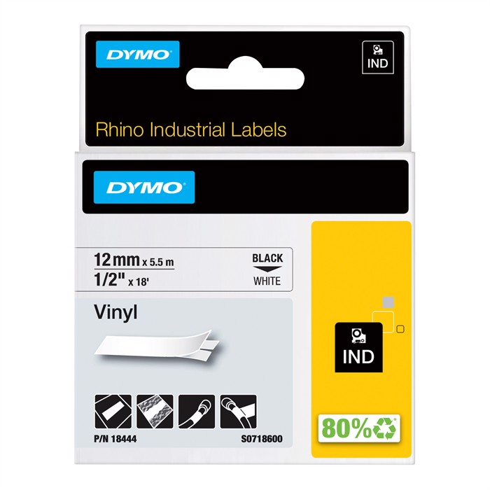 Tape Rhinoceros 12mm x 5,5m preto/branco em vinil