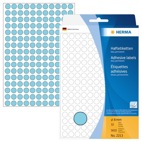 HERMA etiqueta manual ø8 azul mm, 5632 pcs.