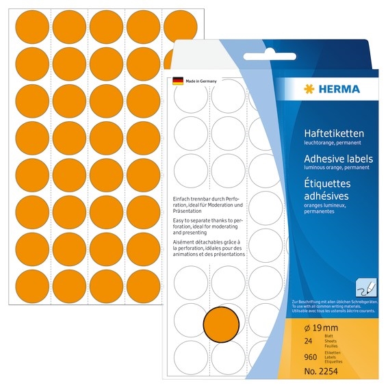 HERMA etiqueta manual ø19 neon laranja mm, 960 unidades.