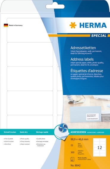 HERMA etiqueta especial Inkjet 88,9 x 46,5 mm, 300 unidades.