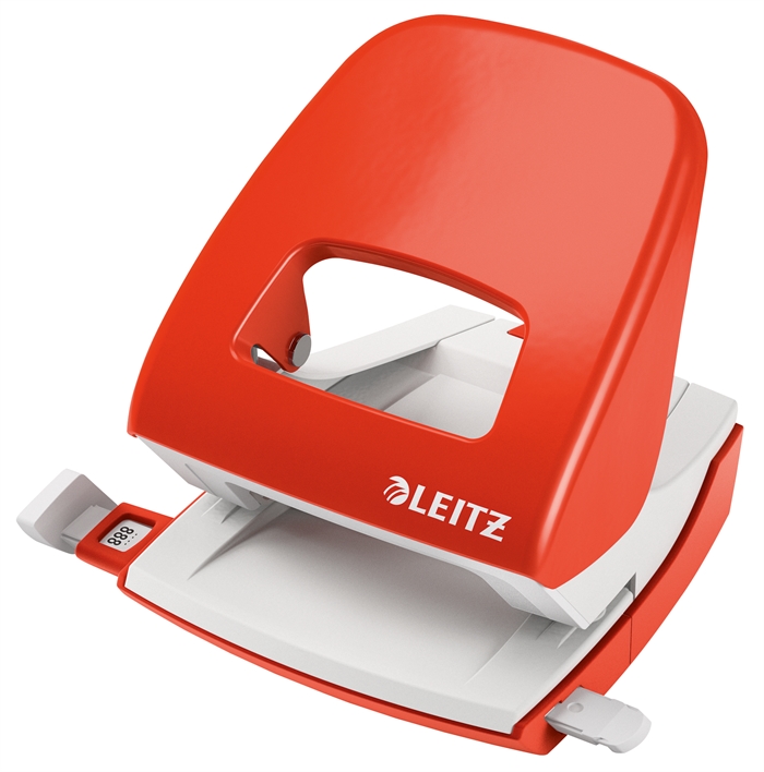 Leitz Hulapparat 5008 de 2 furos, capacidade para 30 folhas, cor vermelho claro.