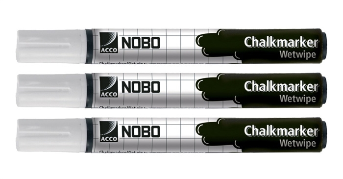 Nobo WB Marcador de Giz para Quadro de Vidro Redondo Branco (3)