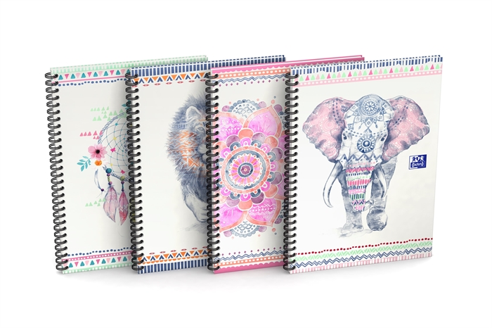 Oxford Boho Chic caderno de notas B5 com pauta, 4 furos, 60 folhas.