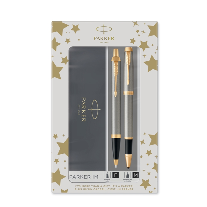 Parker Duoset IM Metal GT caneta esferográfica + rollerball prateado.