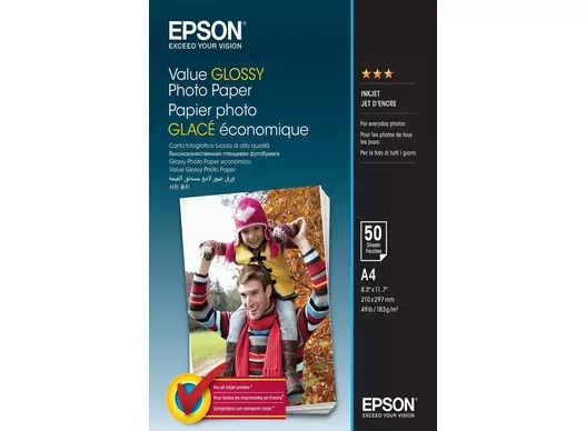 Papel Fotográfico Brilhante de Valor Epson 183 g/m2 - A4 - 50 folhas